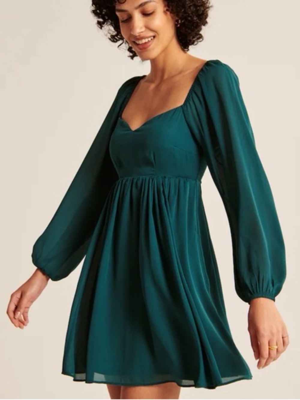 EUC Abercrombie and Fitch Teal Long-Sleeve Sweetheart Emerson Mini Dress Medium